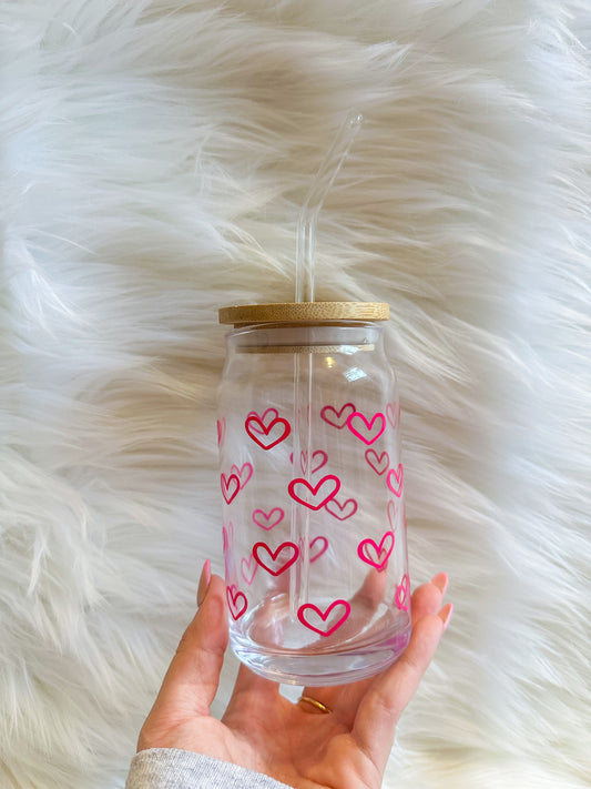 pink hearts glass cup
