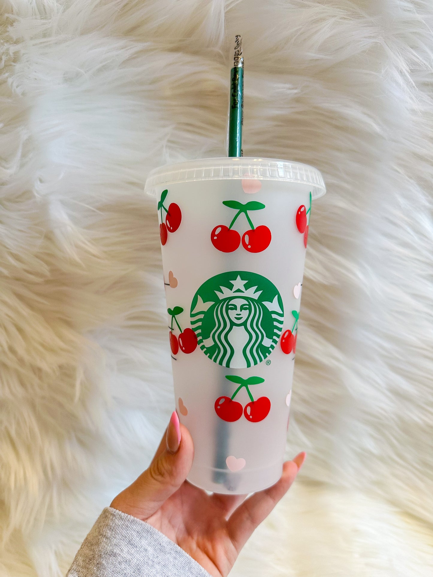 cherry + hearts cold cup
