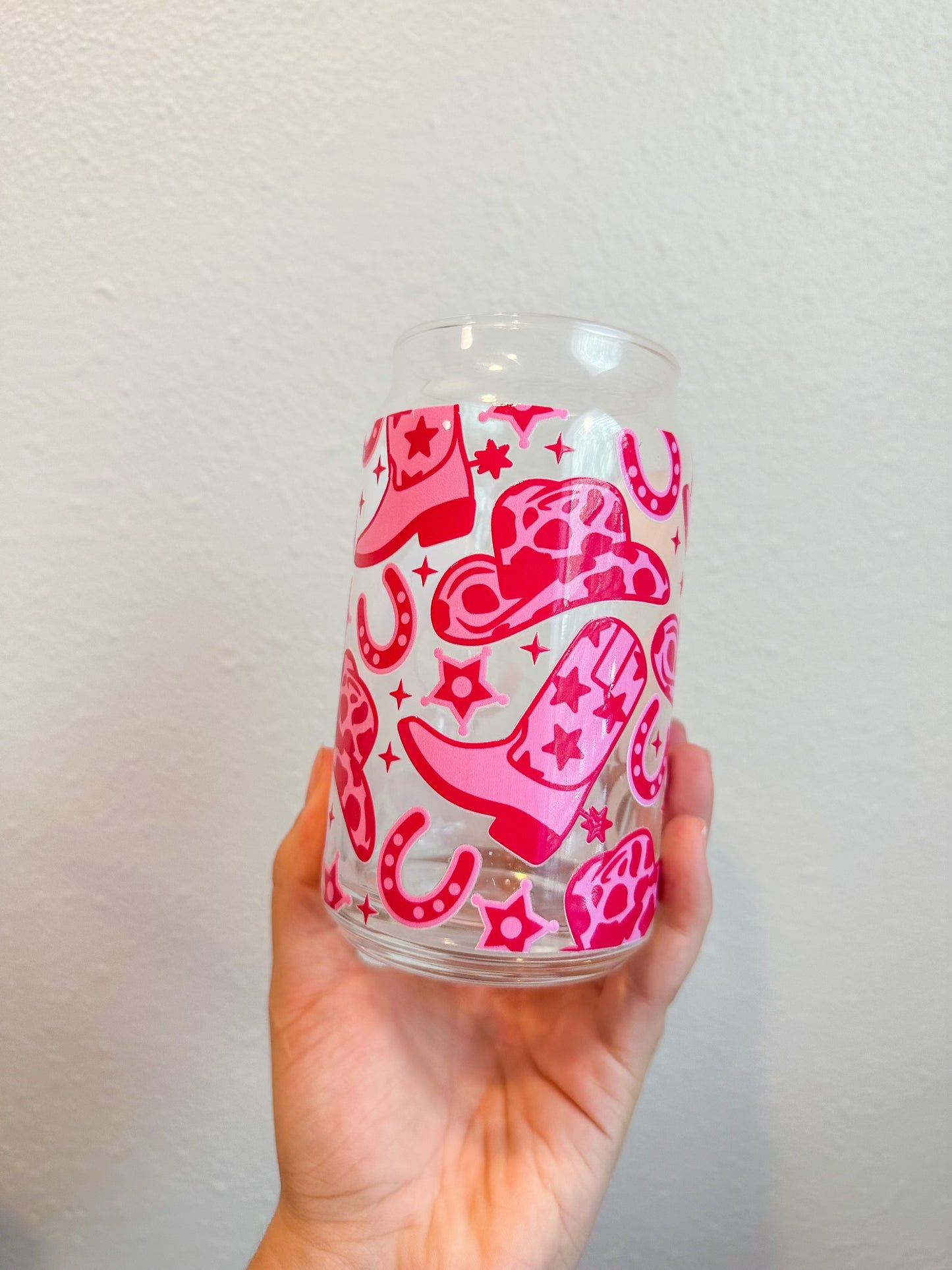 pink cowgirl glass cup