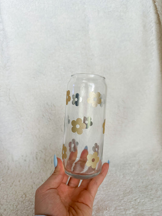 Gold flowers glass cup