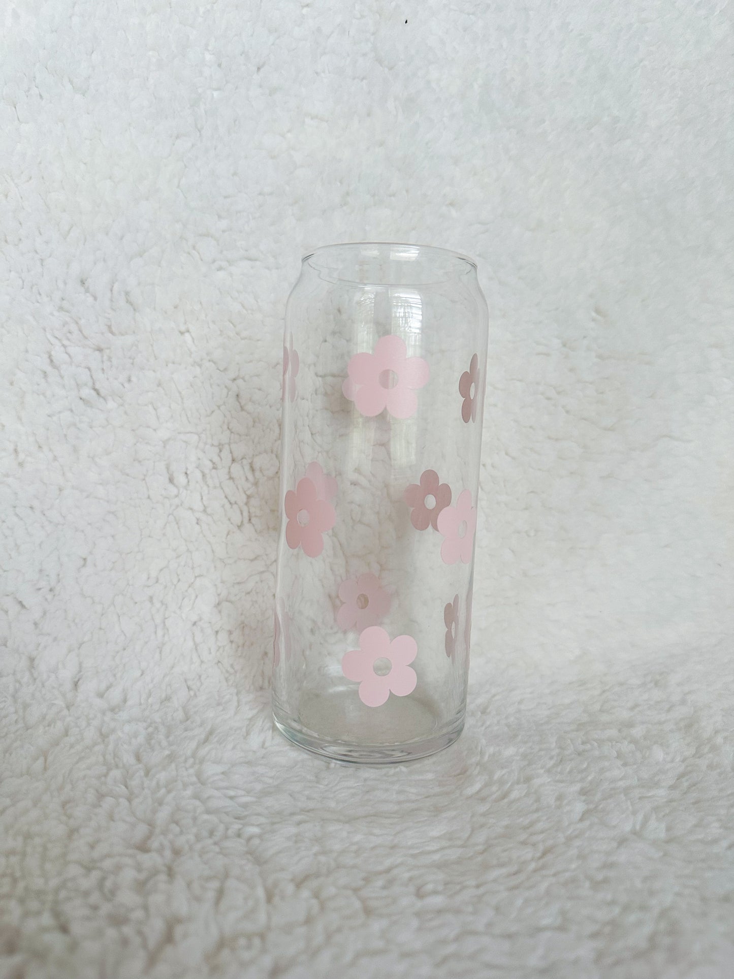 Pink flowers glass cup