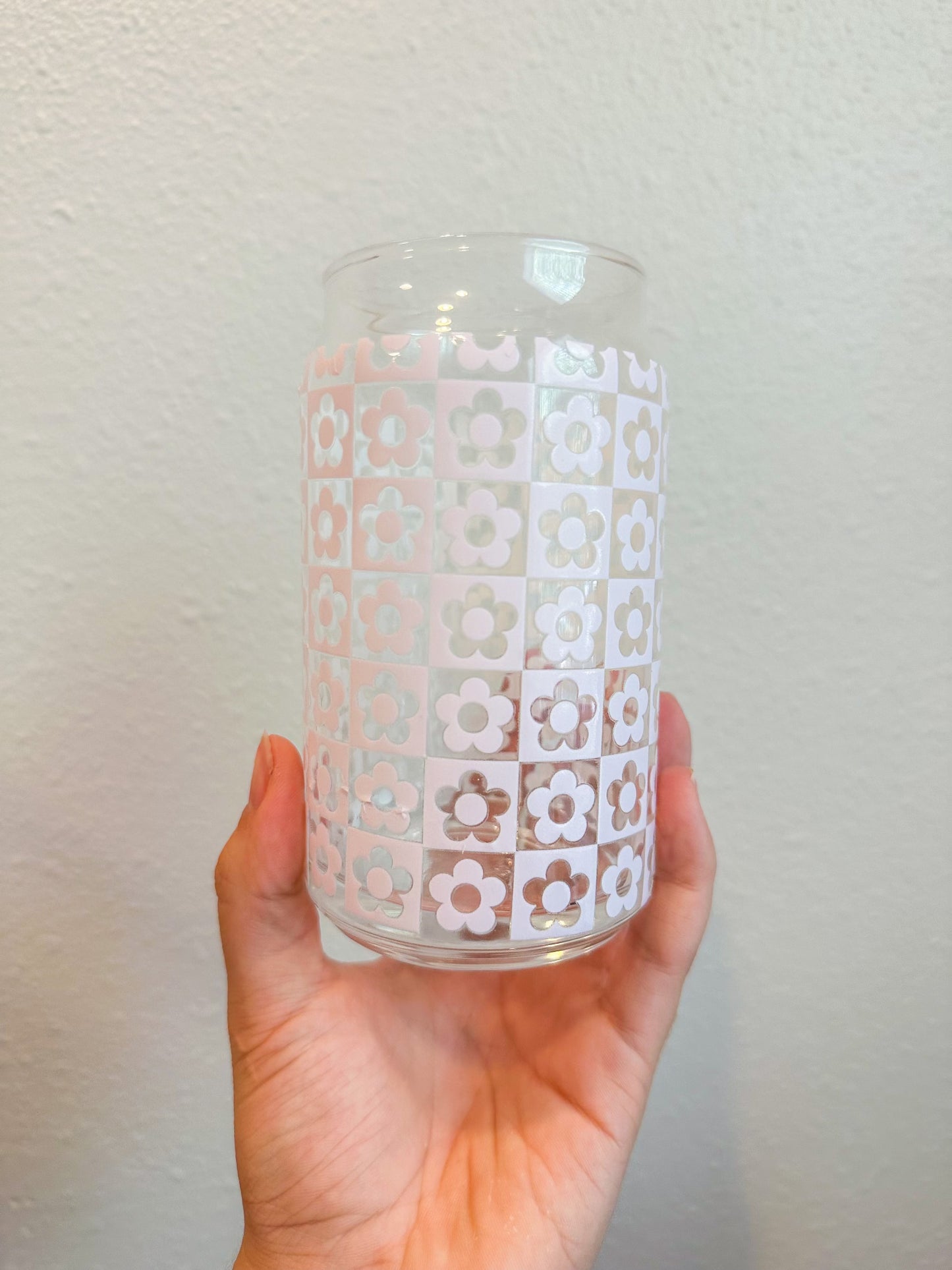 retro pink flowers glass cup