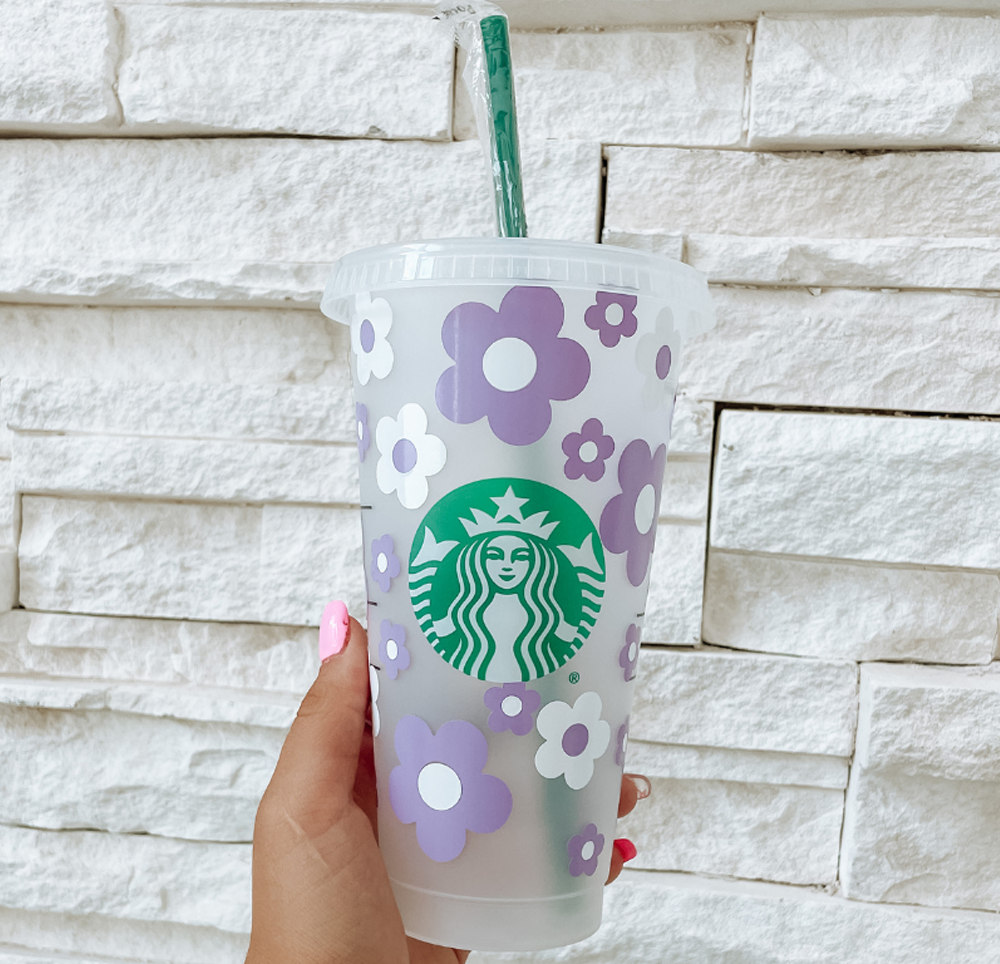 Purple and White Flowered Cold Cup – Shop Alexa Nicole