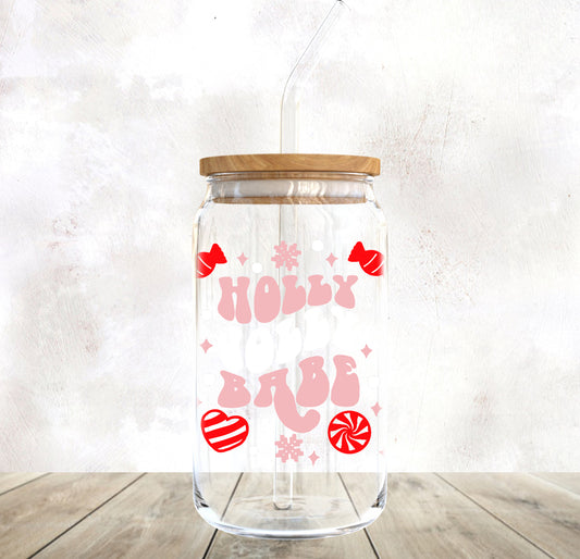 Holly Jolly Babe Glass Cup